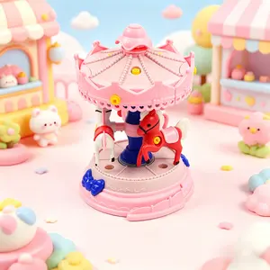 Pink Mini Carousel with 3 Animal Figures, Rotating, Ideal Birthday Gift for 6+ years