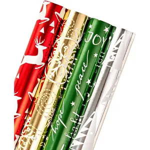30inch Christmas Wrapping Paper Rolls - Large Rolls in Red, Green, Gold, and Silver with Snowflake and Tree Holiday Series with Metallic Foil Gloss - 4 Rolls - Each Roll Measures 30inch x 120inch