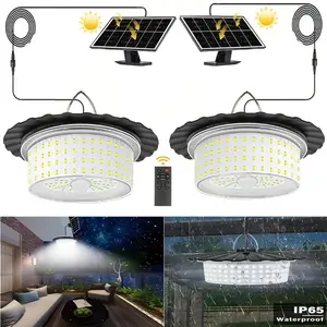 Solar Lights Indoor Outdoor 1000LM Solar Shed Light, IP65 Waterproof Pendant Lights Motion Sensor, Remote for Barn Patio Chicken Coop Gazebo Garage Security Lighting