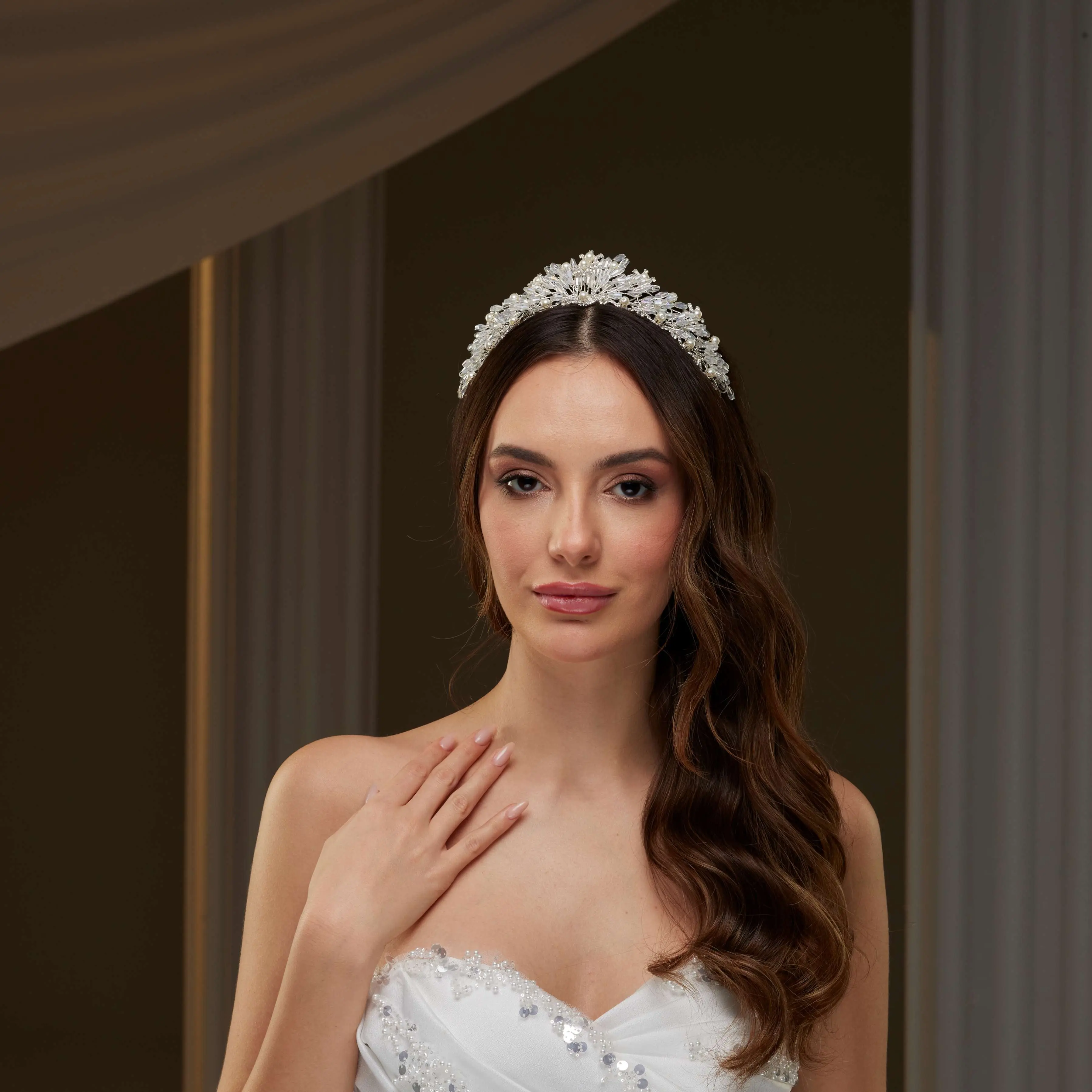 Elegant Crystal & Pearl Tiara