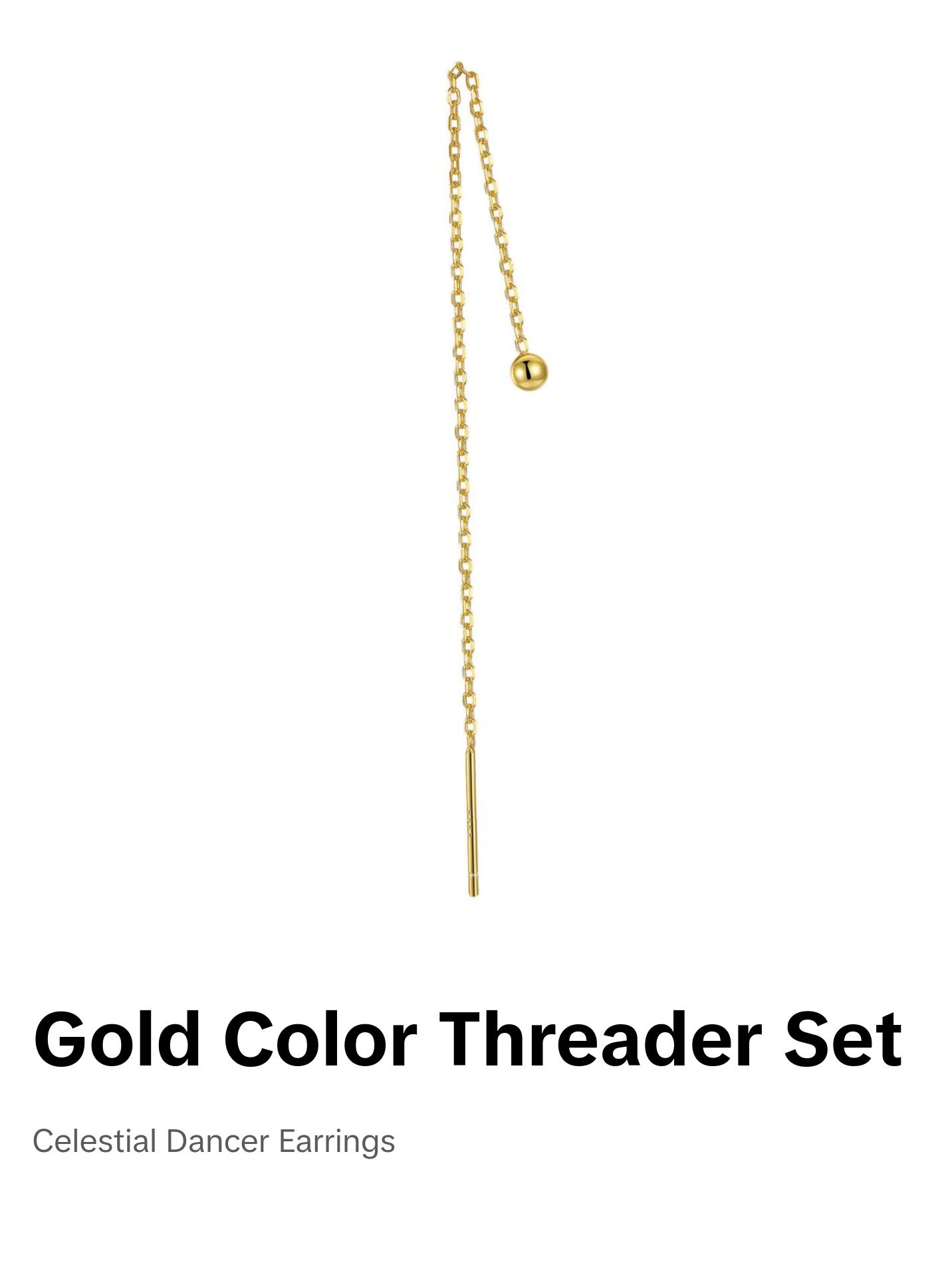 "Dancing Orb" 14K Yellow Gold Plated Sterling Silver Ball Long Threader Earring Piercing Chain Earrings