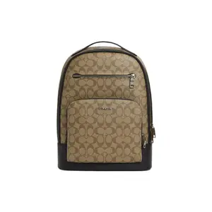 COACH Ethan 32 Backpack with Classic Monogram, Coated Canvas and Calfskin, Large Capacity Zipper Closure for Men in Khaki