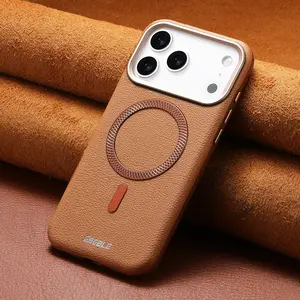 2026 Litchi Leather Texture Magnetic Phone Case, Phone Protector for iPhone 17 Pro Max 17 16 Pro Max 16 15 Pro Max 15, Business Style, Strong MagSafe Compatible, Shockproof Anti-Scratch Anti-Drop Slim Protective Cover