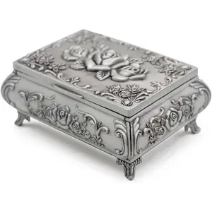 Rectangle Vintage Jewelry Box Trinket Organizer Gift Box Chest Ring Case with Rose Pattern for Girls, Small
