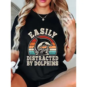 100% Cotton Easily Distracted By Dolphins Retro Dolphin Men Women T-Shirt