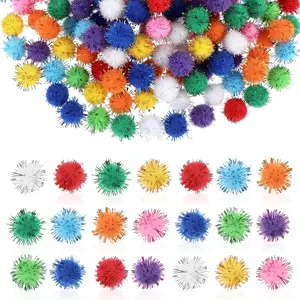 250 Pcs Mini Pompoms for Crafts Small Pom Pom Balls Bulk Glitter Fuzzy Pompom Puff Balls for DIY Arts Crafts Projects Home Decorations Summer Holiday Party Fuzzy Ball to Glue on