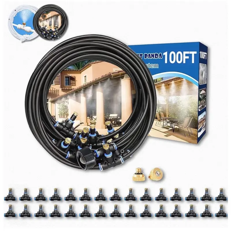 Outside Mister for Patio, Outdoor Misting Kit, 100Ft|30M. Backyard Mist Cooling System for Garden,Greenhouse,Fan,Deck,Umbrella,Canopy,Pool,Porch.Trampoline,Sprinkler, Kids, Park, BBQ Party Accessories