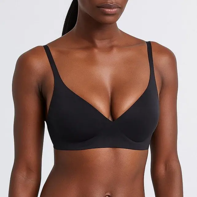 SOFT INTENTION V Neck Jelly Series Seamless Bras for Women Comfortable Wireless Everyday Bra Push Up Regular Fit Bra Supportive Bra Beige Minimalist Vneck Basic