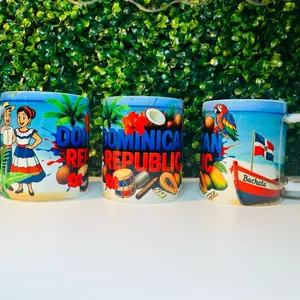 Dominican Republic Mug – Tropical Beach Scene with Bachata Boat, Flag & Fruits | 11oz & 15oz Ceramic Coffee Cup