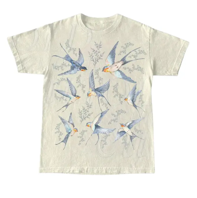 Vintage 90s Tattoo Birds Tshirt, Retro Bird Lovers Cute Shirt, Bird Nature Camping Shirt, Birds Flying Unisex Y2k Relaxed Adult Graphic Top