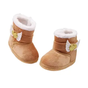 Baby Girl  Winter Warm Shoes, Non-Slip Sneaker, Walking Soft-Soled Breathable Birthday Gift Plush Heart Wings Snow Boot
