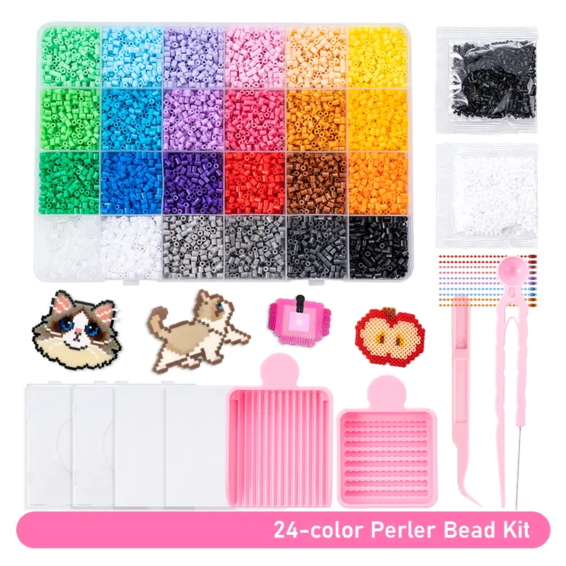 DIY Fuse Beads Kit Pixel Art Craft Set with Iron, Creative Bead Making Supplies for DIY Projects, Room Decor & Gifts