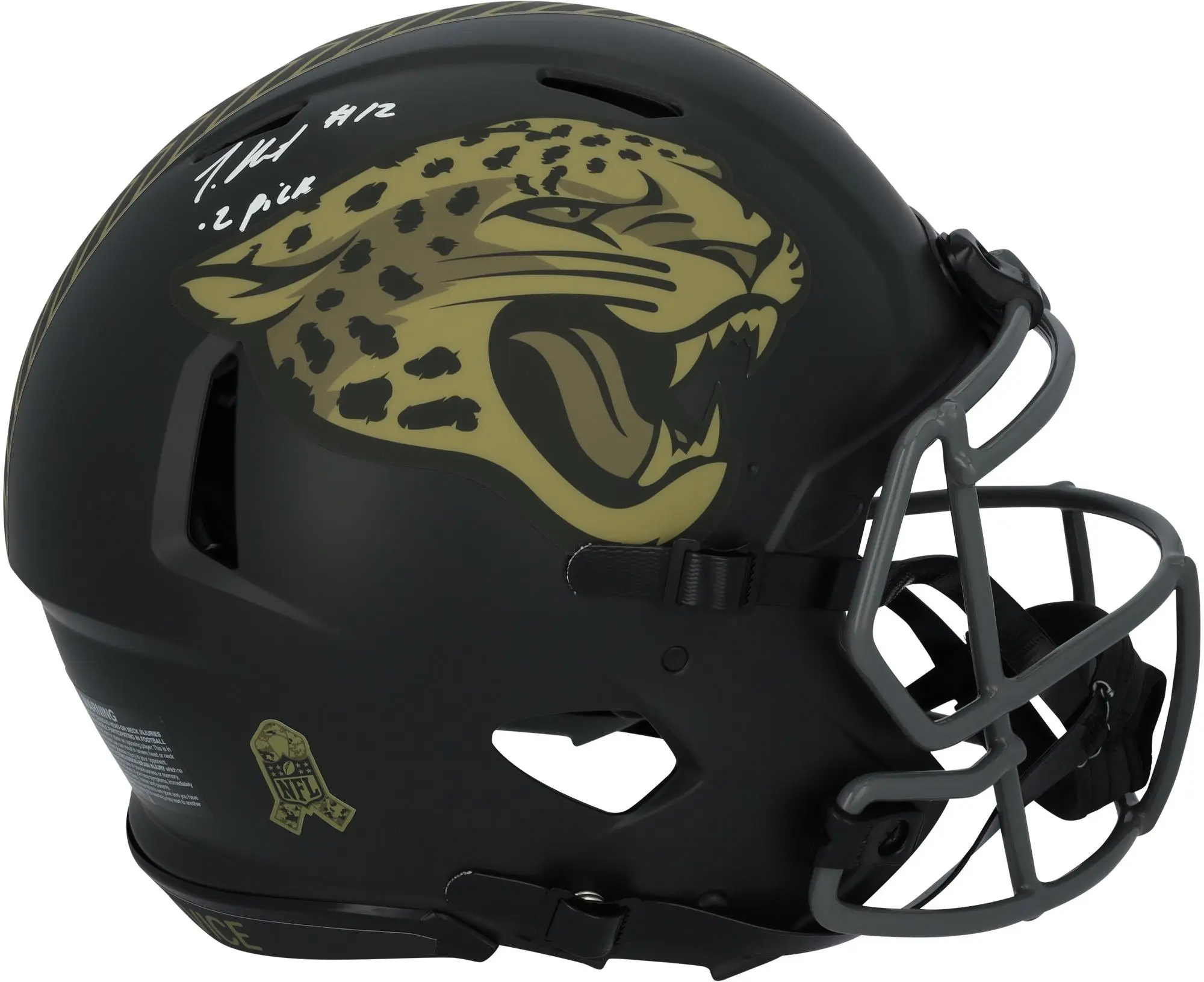 Travis Hunter Jacksonville Jaguars Autographed Riddell 2025 Salute To Service Speed Authentic Helmet with "#2 Pick" Inscription - Fanatics Authentic Certified
