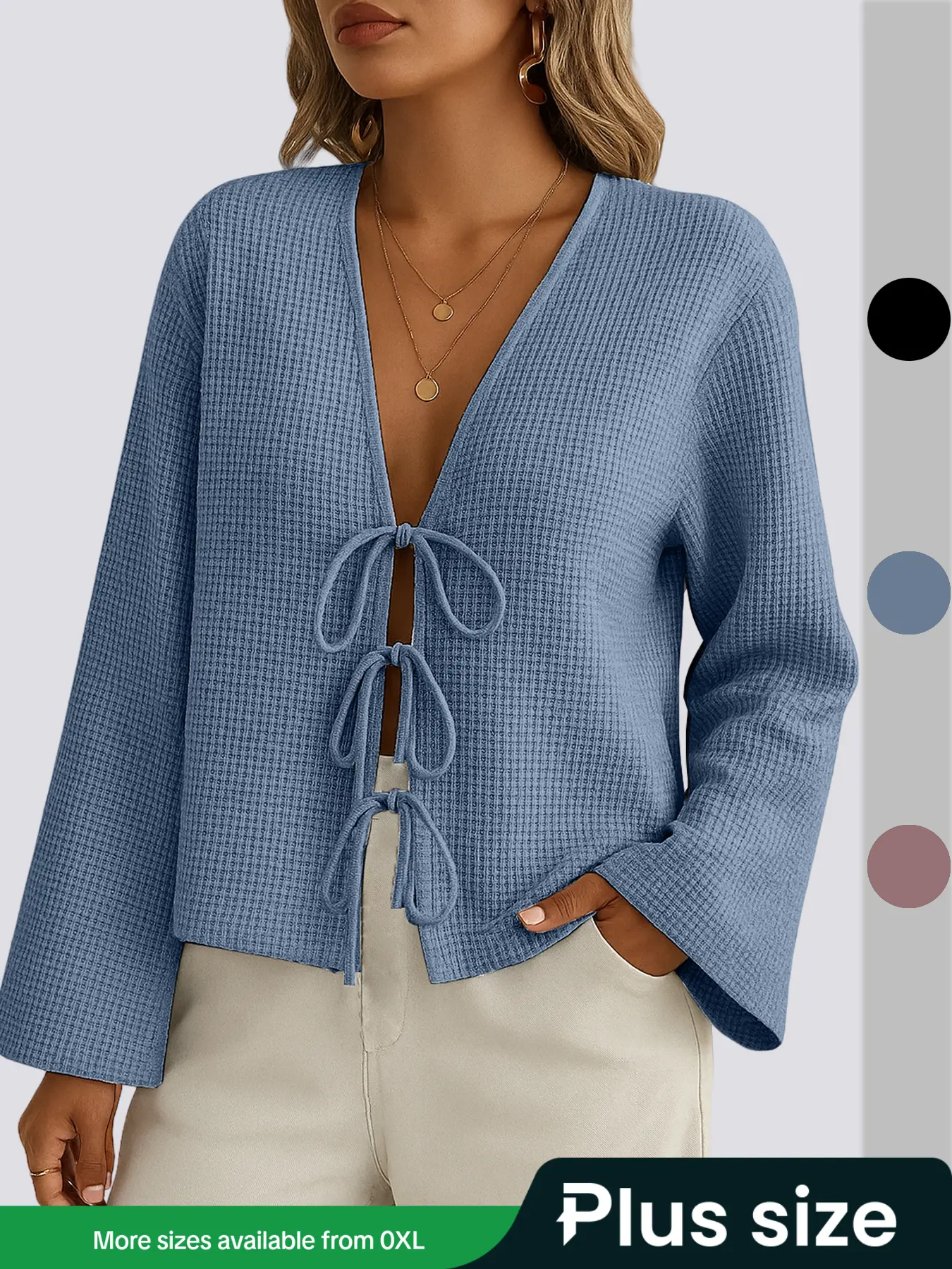 Plus Size Women's Autumn Long-sleeved Plaid Cardigan, Casual Textured Lace-up Cardigan Coat, Women's Fashion Knitwear, Womenswear