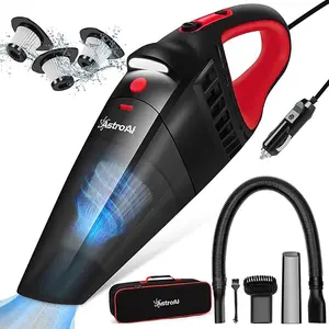AstroAI Compact Car Vacuum with 12V DC Power,16.4 Ft Cigarette Lighter Cord,LED Light,7500 PA of Suction, Powerful Motor,with 3 nozzles  and 5-meter cord