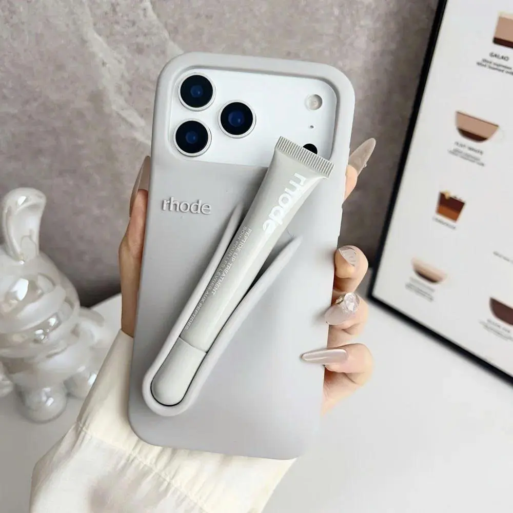 [Gift Box Set] Silicone Lip Case for iPhone 17 16 15 14 13 12 11 Pro Max Plus with Lip Gloss & Box, Toast Espresso Ribbon Phone Cover