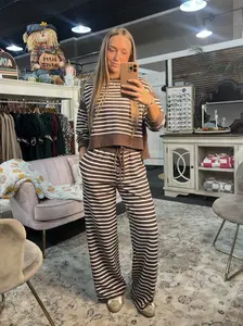IVORY BROWN STRIPED CLOUDY KNIT TOP for Casual Outings & Layering Stylish Striped Pattern Unique Cloudy Knit Material Perfect for Pairing with Jeans or Skirts