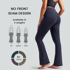 Colorfulkoala Dreamlux No Front Seam Mini Flare Leggings for Women, Seamless High Waisted Buttery Soft Yoga Pants Activewear
