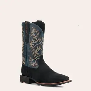 Ariat Men's Oakwood Black Roughout Suede and Dirty Denim Wide Square Toe Cowboy Boots