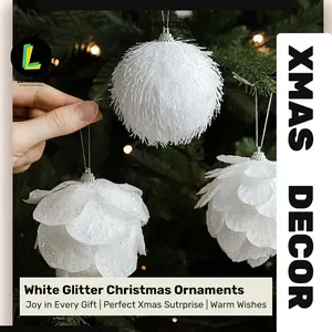 6PCS Foam Christmas Ball White Petal Ornament Sticky Powder Christmas Tree Pendant Atmospheric Decoration Accessories Decoration Supplies Christmas Crafts  Eve  Ideas Gifts Lists Ornament Room Decor
