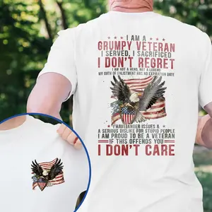 Patriotic American Veteran T-Shirt - Men's Basic Letter Print Crew Neck Tee, Short Sleeve T-shirt, Summer Clothes, Birthday Gifts For Men Menswear Top
