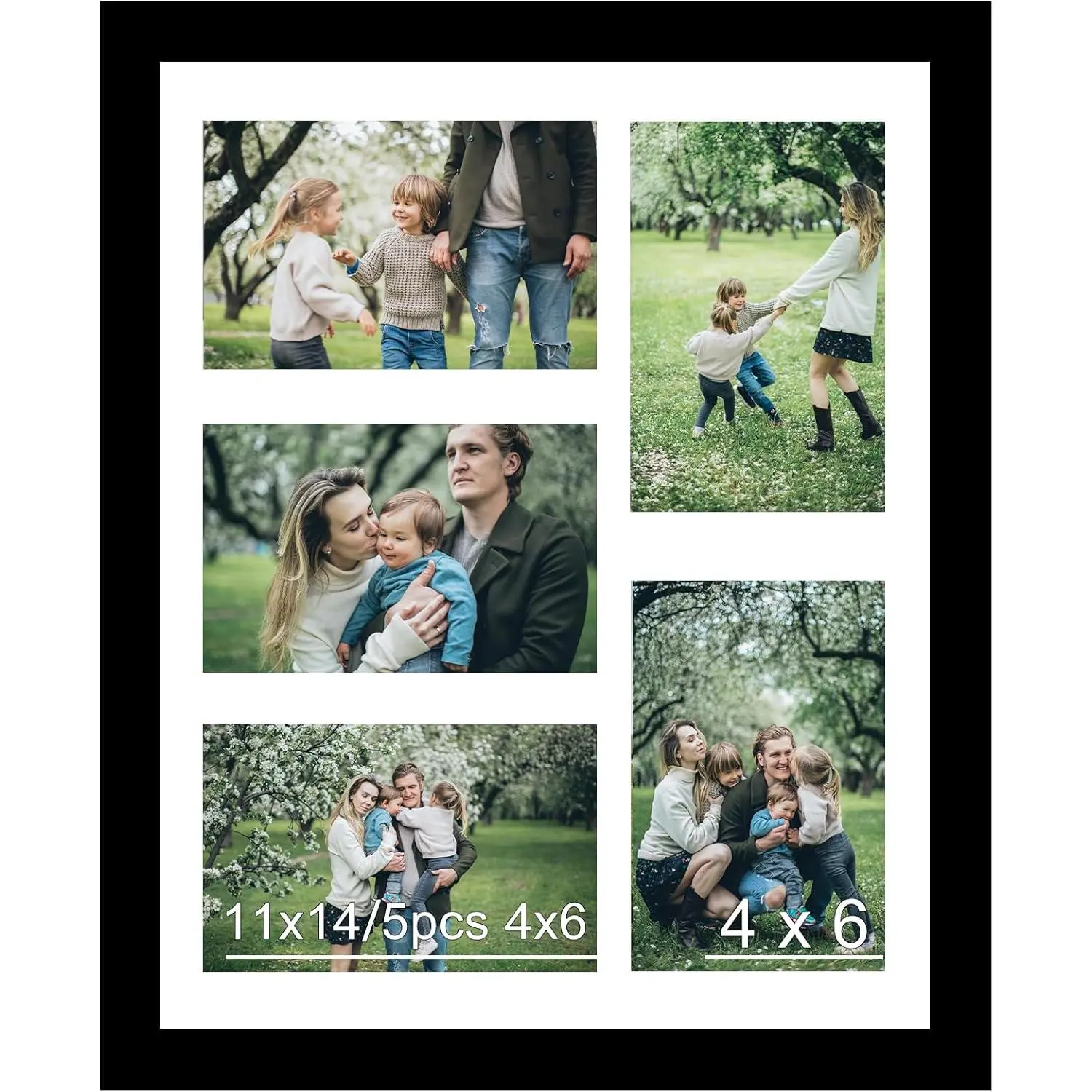 11x14 Picture Frame, 4x6 Collage Picture Frame, Display 5 count 4x6 Photos or 11x14 Picture, Five Opening 4x6 Collage Frame for Wall Hanging, Lightweight 4 x 6 Multi Pictures Frame, Black