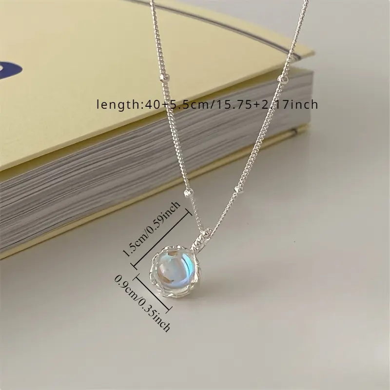 Elegant Moonstone Pendant Necklace in 925 Sterling Silver for Women, Minimalist Round Jewelry, Special Gift Choice, 40+5.5cm Chain, Female