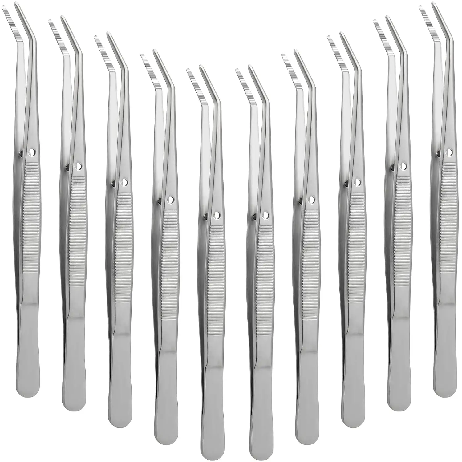 10 Pcs Stainless Steel Tweezers for Crafting with Curved Serrated Tip Multipurpose Forceps Sewing Machine Tweezers Bulk, Curved Tip Tweezers for Sewing, Crafting, Jewelry Making, Electronics Repair, Gardening, and Household Use