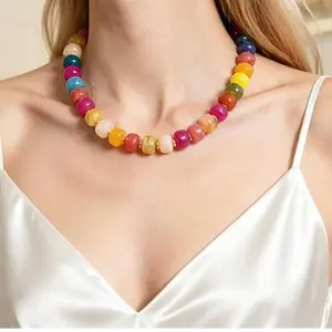 Women's Bohemian Style Colorful Chunky Bead Long Necklace Unique  Stylish Handmade Accessory,  for Everyday Wear and Beach Outings Summer Necklaces Jewelry Gifts