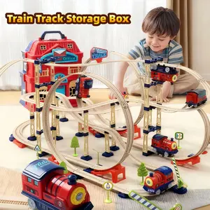 Children's Electric Toy Train: Suitable for Ages 3-8, with Assembled Tracks, Flexible bendable track, Scenario Play, Storage Box, Educational & Durable, Christmas Gift for Boys & Girls, Magnetic Monorail Train Set for Toddlers 2-4 Magic Tracks