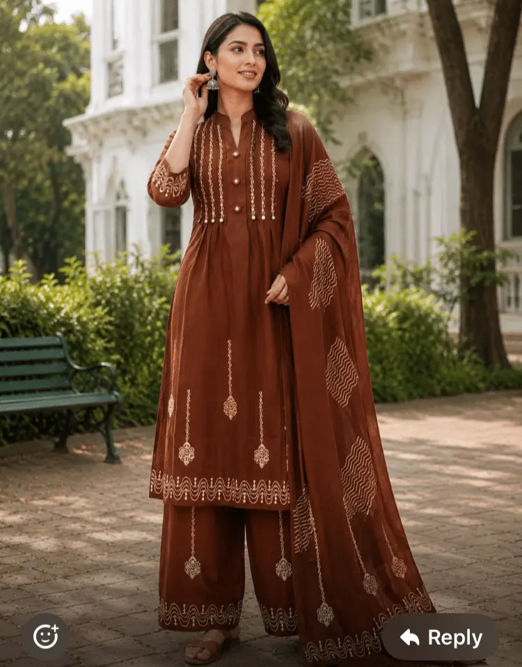 Dabu Cotton 3-Piece Set in Brown