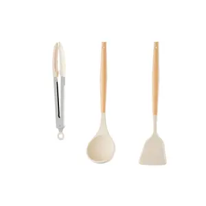Aesthetic Kitchen Must-Haves | 3 Pcs Black Silicone & Wood Utensil Set for Non-stick Pans