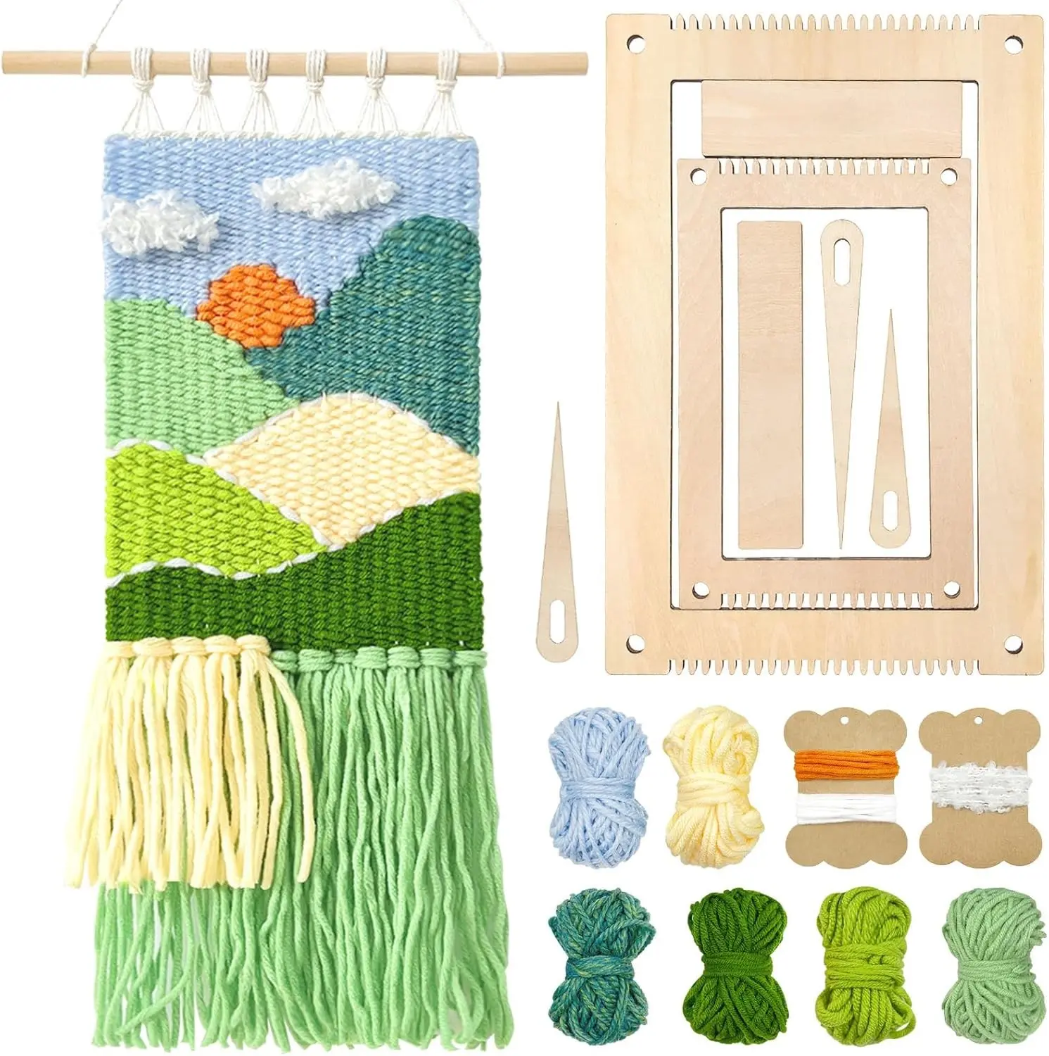 Weaving DIY Kit – 7.9"x11.8" Looms with Sticks, Yarn, Rope, and String All-in-One – Beginner-Friendly Craft Kit for Craft Lovers, Landscape Pattern