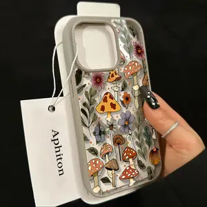 Mushroom & Wildflower Print Phone Case  Add A Touch Of Forest Charm & Playful Warmth To Your Daily Device Featuring Built-In Strong Magnet Ring Blending Smooth Macaron Texture With Secure Magsafe Compatibility For iPhone 17 16 15 14 13 12 11 X XS