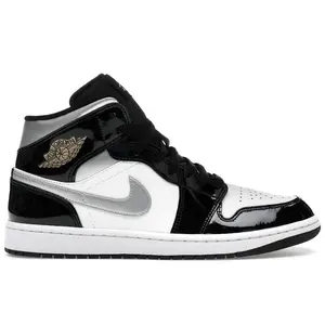 Jordan Men's 1 Mid SE Patent Black White Metallic Silver Metallic Gold, from StockX