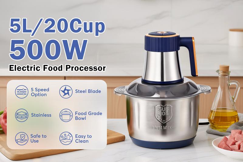 Meat Max Electric Chopper, 4L Mixing Bowl, 5 Speed Settings, 500W Meat Grinder for Meat, Fruits, Vegetables & Baby Food