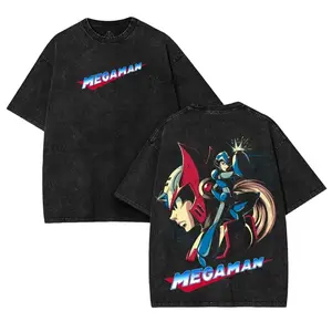 Megaman Game Merch T-Shirt, Vintage Washed Unisex Tee, Game Inspired Streetwear tee unisex heavyweight cotton t-shirt washed vintage t-shirt Casual Graphic Menswear Top unisex  cotton soft crew neck tee