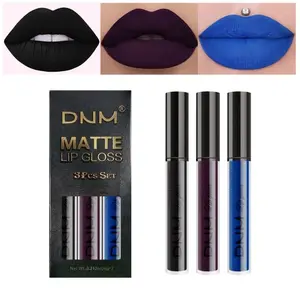 3Pcs Dark Black Purple Blue Matte Liquid Lipstick Halloween for Women Long Lasting Smudge Proof Black 24 Hours Original Lip Liner and Lipstick Stain Makeup Set labial mate larga duracion 24