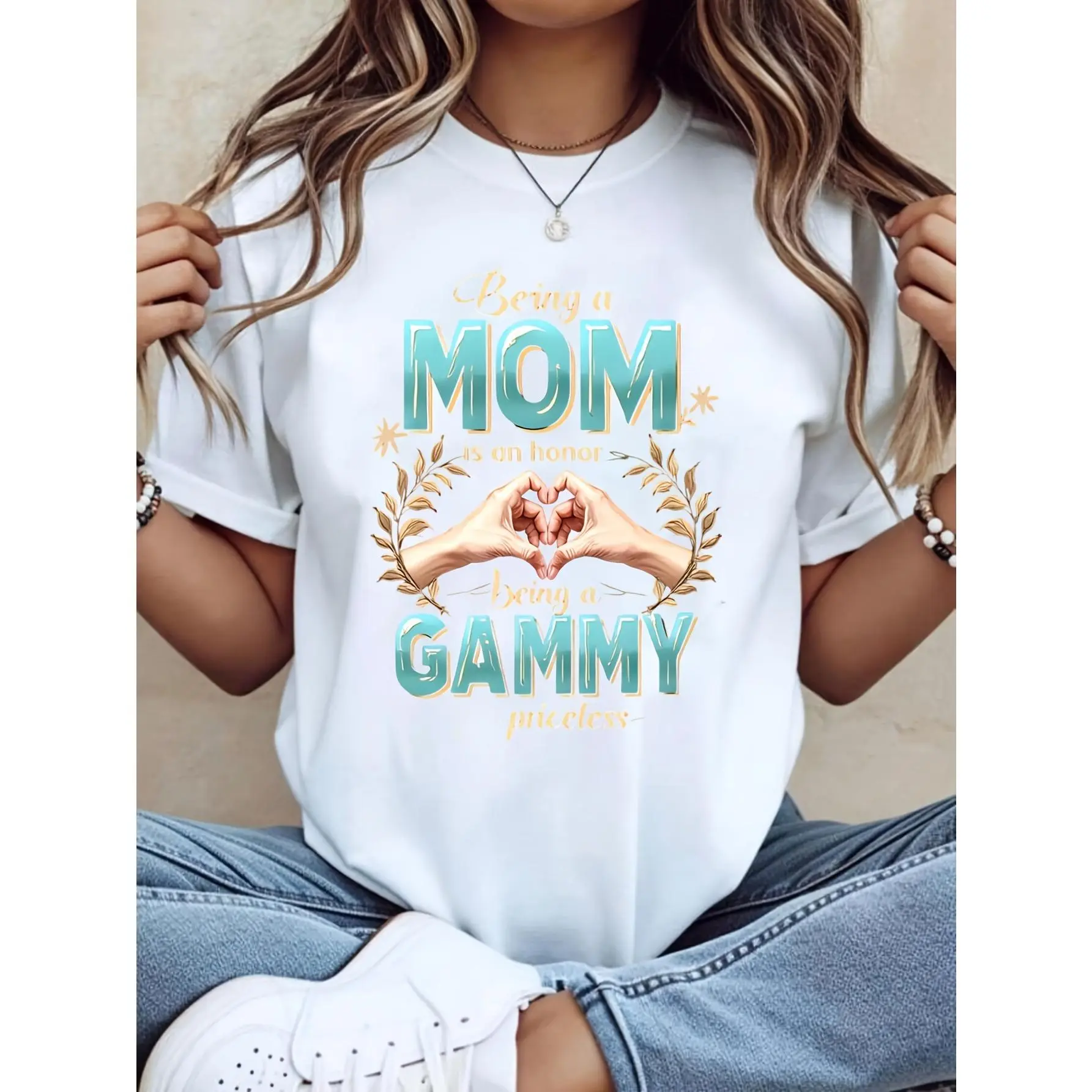 Women's T-Shirt, Being A Mom Is An Honor Being A Gammy Is Priceless Graphic Tee, Motherhood And Grandmother Theme, Gift For Mom And Gammy