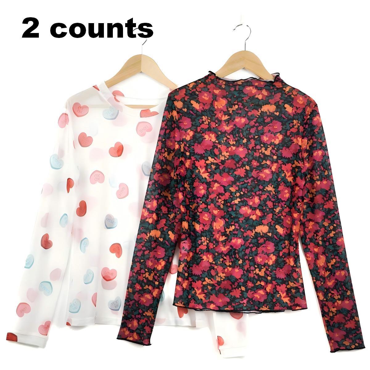 Znacicc Vintage Floral Mesh Blouse White Boho Mock Neck Long Sleeve Top for Women Elegant Design Perfect with Denim and Layered Necklaces