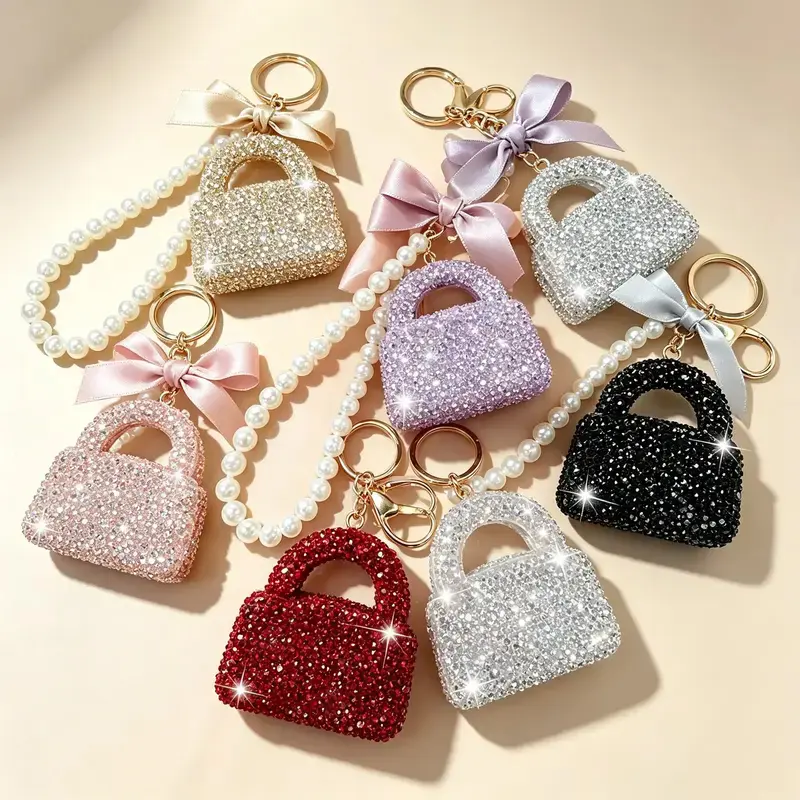 Stylish Rhinestone Bow Design Keychain, Exquisite Handbag Pendant for Ladies, Nice Holiday Present Accessory