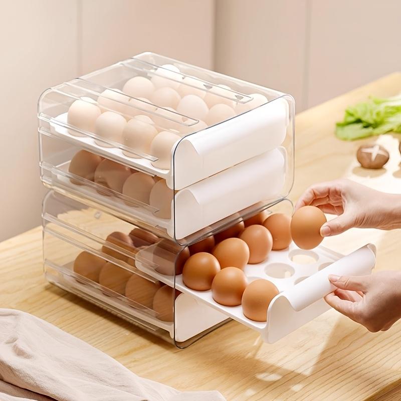 2-Tier Refrigerator Egg Holder, 16 Eggs Per Layer Clear Stackable Egg Tray with Handle, Kitchen & Household Egg Storage Organizer
