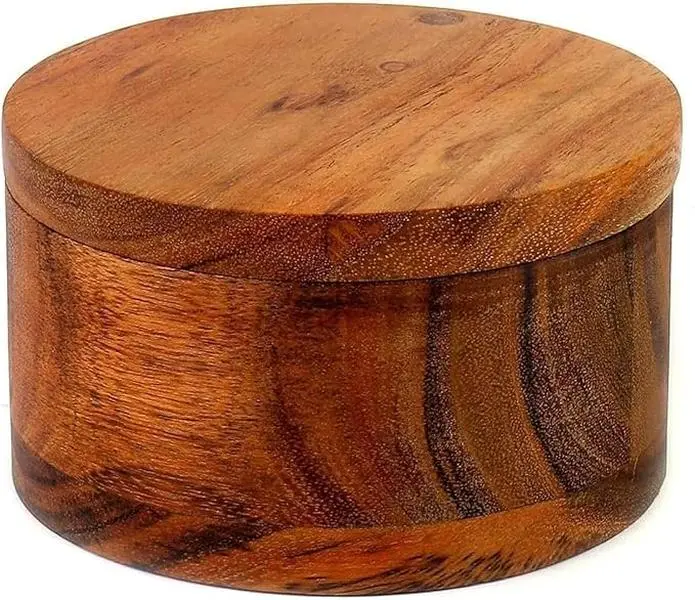 Acacia Wood Salt or Spice Box with Cover perfect for keeping table salt, gourmet salts, herbs or favorite seasonings, close at hand on your countertop