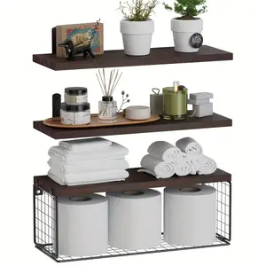 4 Piece Durable Bathroom Accessories Wall Mounted Organizer Shelf with Storage Basket Over Toilet Easy Installation Bathroom Organizing Accessories Bathroom Organizer Supplies