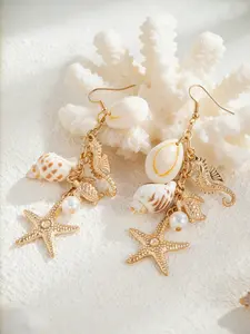 Boho Style Starfish Seashell Earrings for Women, Elegant Beach Vacation Jewelry, Perfect for Daily Wear, Pair Set Design, Boho Aesthetic