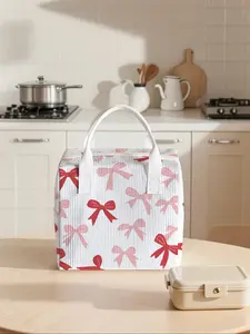 Bow Pattern Lunch Bag, Portable Insulated Handbag, Non-Contact, Ideal for Work, School, Picnic, Travel, Casual Style, All Seasons