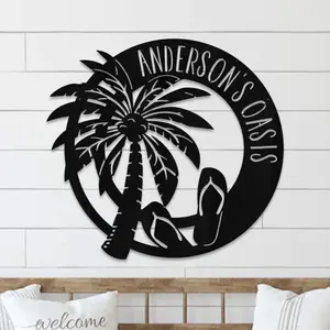Flip Flops Palm Trees sign Personalized Metal Monogram, Wedding Gift. Family Name Sign, Outdoor Sign, Anniversary, Last Name Sign,Front Door
