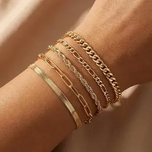 ChicBijoux S Stackable Bracelet Set for Women, Shell Tennis Cuff Bracelet Gold Silver Layered Chain Bracelets, Mixed Link Bracelets Stack, Trendy Minimalist Wrist Jewelry for Everyday, Party, Gift
