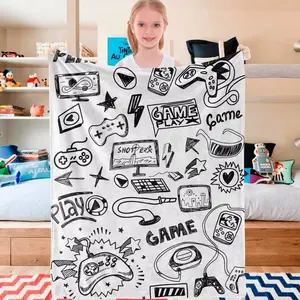 Electronic game throw blanket white cartoon game board flannel blanket graffiti game machine air conditioning blanket gift
