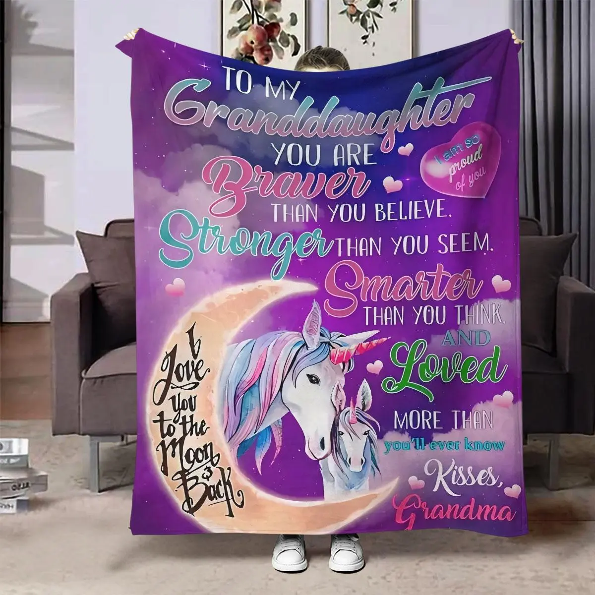 Letter To My Granddaughter Pattern Blanket, 1 Count Soft Comfortable Throw, Air-conditioned Room Blanket, Warm Nap Blanket for Home Office, Gift for Granddaughter, Cozy Blanket Throw
